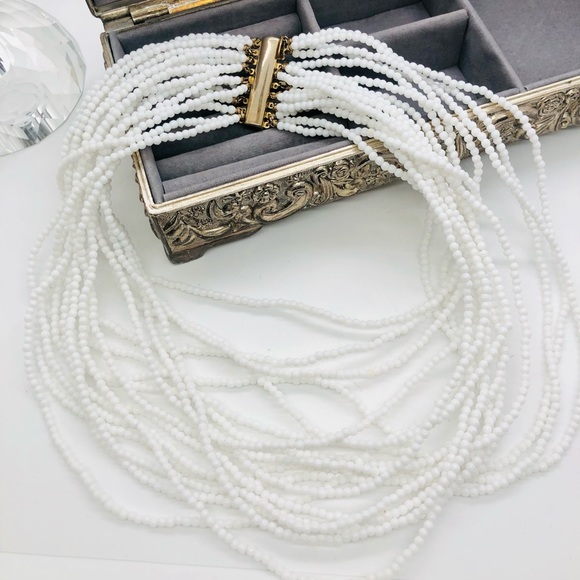 Vintage RARE Signed LES BERNARD White Runway Necklace - Picture 15 of 17